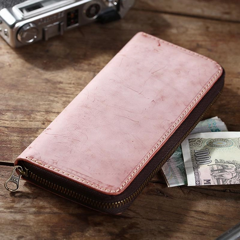 Simple Handmade Mens Red Long Wallet Blue Bifold Long Card Wallet Clutch Zipper Wallet For Men