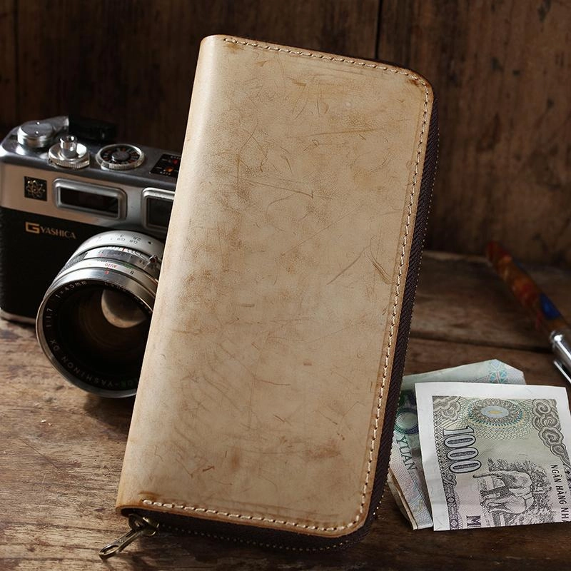 Simple Handmade Mens Red Long Wallet Blue Bifold Long Card Wallet Clutch Zipper Wallet For Men