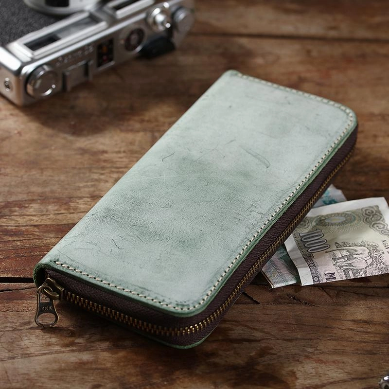 Simple Handmade Mens Red Long Wallet Blue Bifold Long Card Wallet Clutch Zipper Wallet For Men