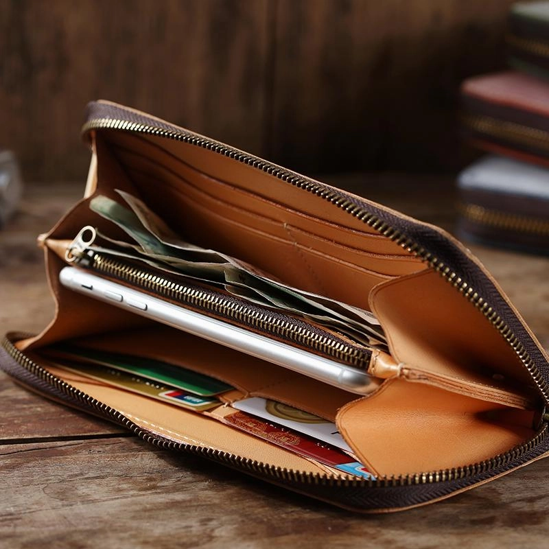 Simple Handmade Mens Red Long Wallet Blue Bifold Long Card Wallet Clutch Zipper Wallet For Men