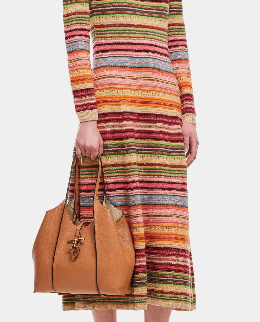Small T Leather Shopping Bag
