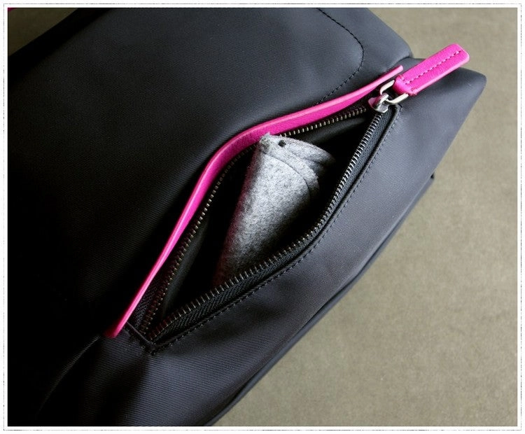 Small Womens Black Nylon Leather Crossbody Handbag Purse Cube Black Nylon Shoulder Bag Purse for Ladies