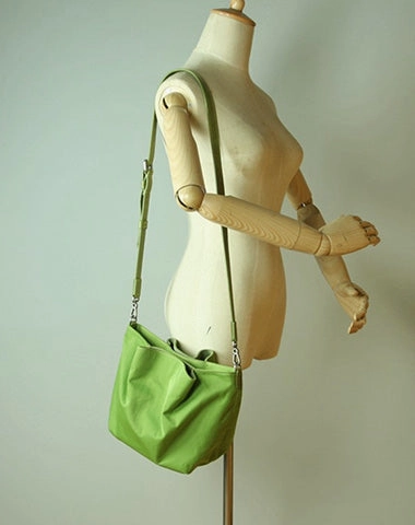Small Womens Gray Nylon Leather Crossbody Handbag Purse Bucket Gray Nylon Shoulder Bag Purse for Ladies