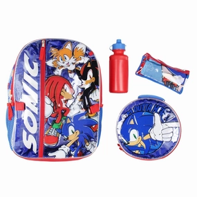 Sonic The Hedgehog Backpack 16" Fast Molded Lunch Box Cinch Bag 5PC Set - One Size