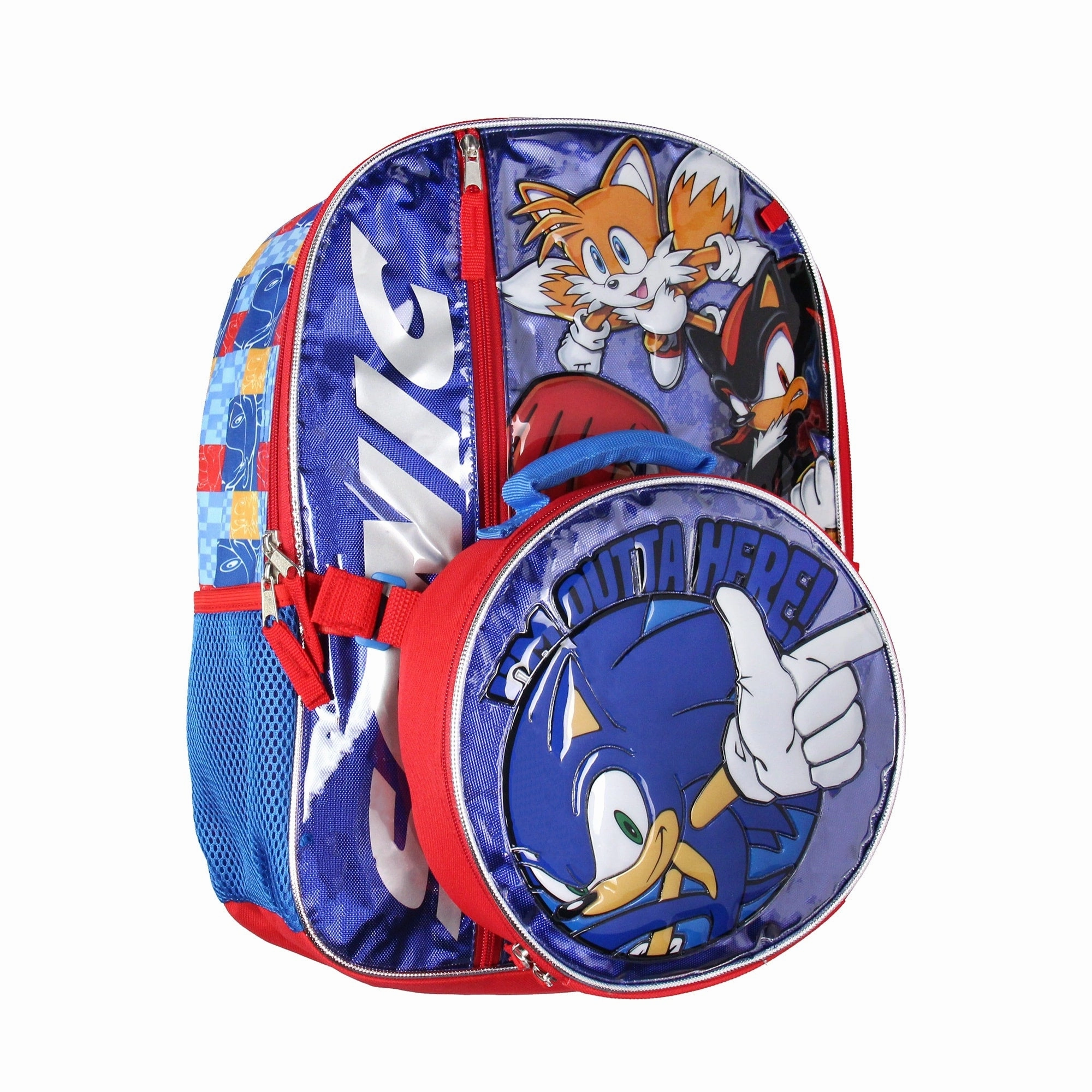Sonic The Hedgehog Backpack 16" Fast Molded Lunch Box Cinch Bag 5PC Set - One Size