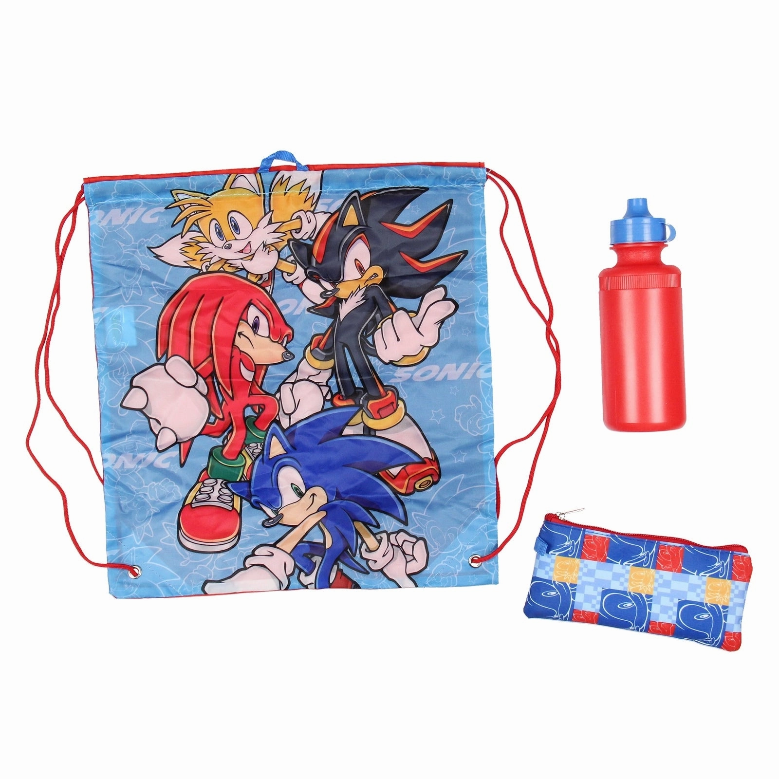 Sonic The Hedgehog Backpack 16" Fast Molded Lunch Box Cinch Bag 5PC Set - One Size