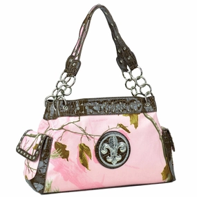 Studded Hobo Bag Shoulder Tote Women Camouflage Croc Trim Zippered Pockets 16in W