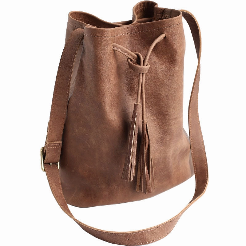 Stylish LEATHER WOMENs Bucket Crossbody Purse Barrel SHOULDER BAG FOR WOMEN