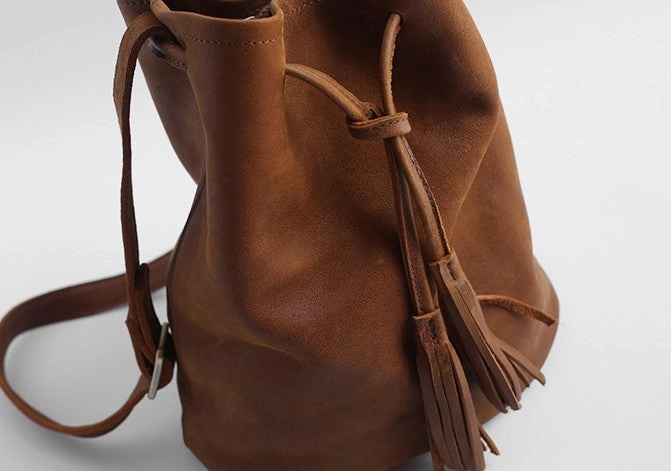 Stylish LEATHER WOMENs Bucket Crossbody Purse Barrel SHOULDER BAG FOR WOMEN