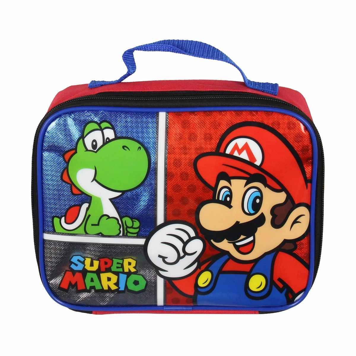 Super Mario Backpack 5-Piece 16" Backpack Set With Detachable Lunch Tote Water Bottle Pencil Case and Rubber Charm Keychain