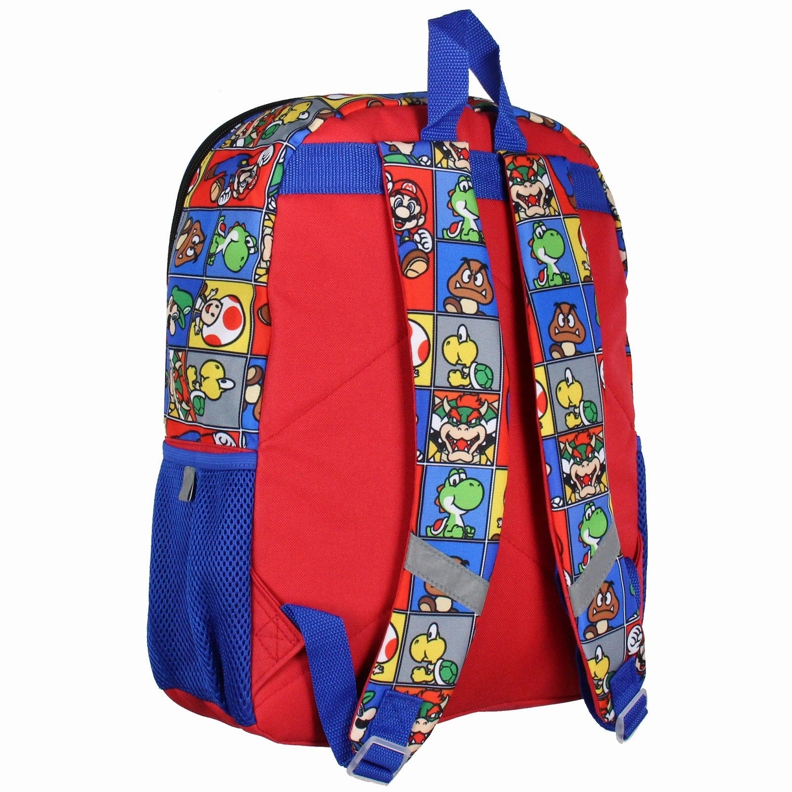 Super Mario Backpack 5-Piece 16" Backpack Set With Detachable Lunch Tote Water Bottle Pencil Case and Rubber Charm Keychain