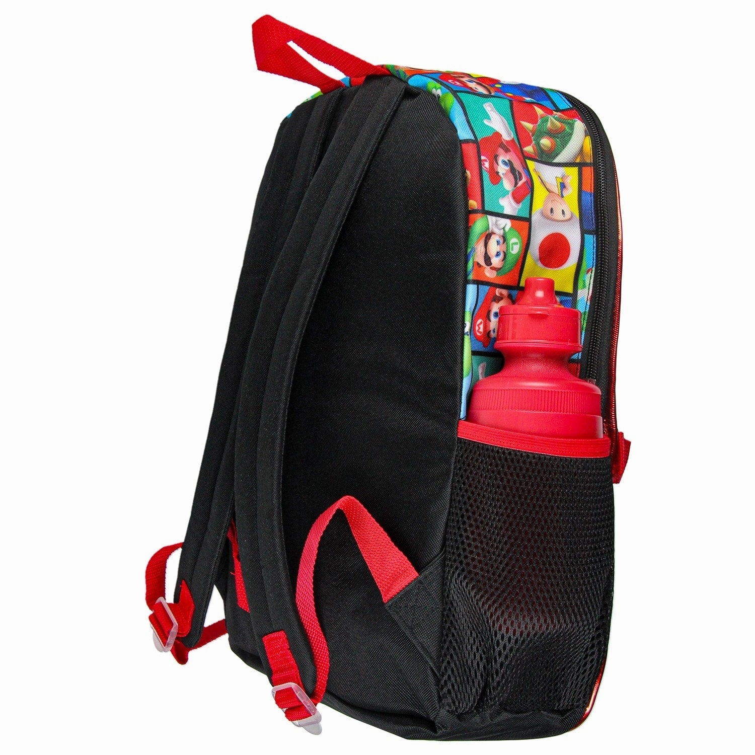 Super Mario Backpack with Detachable Mushroom Lunch Tote 16 Inch 5 Piece Set - One Size