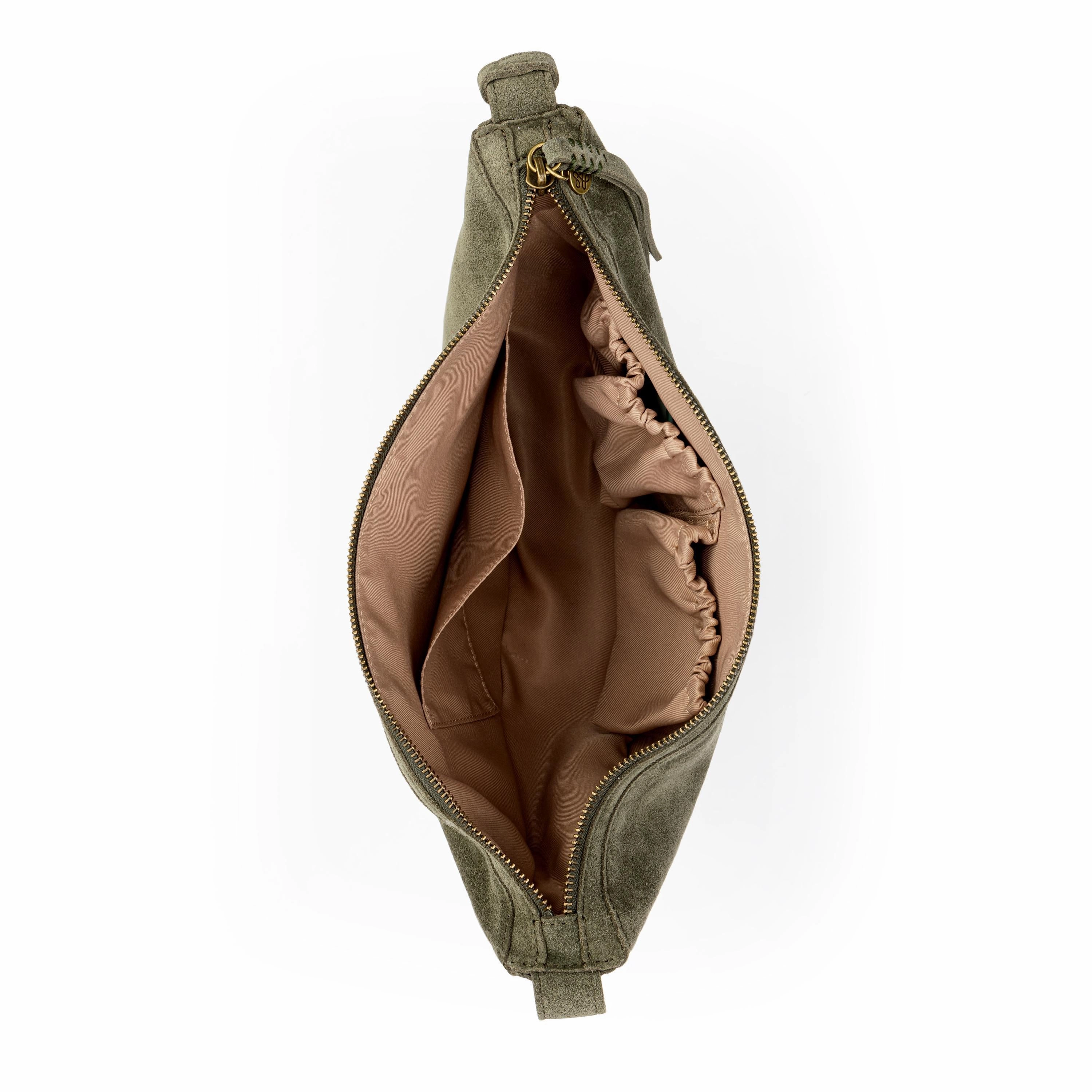 Tess Large Sling - Leather - Moss Suede