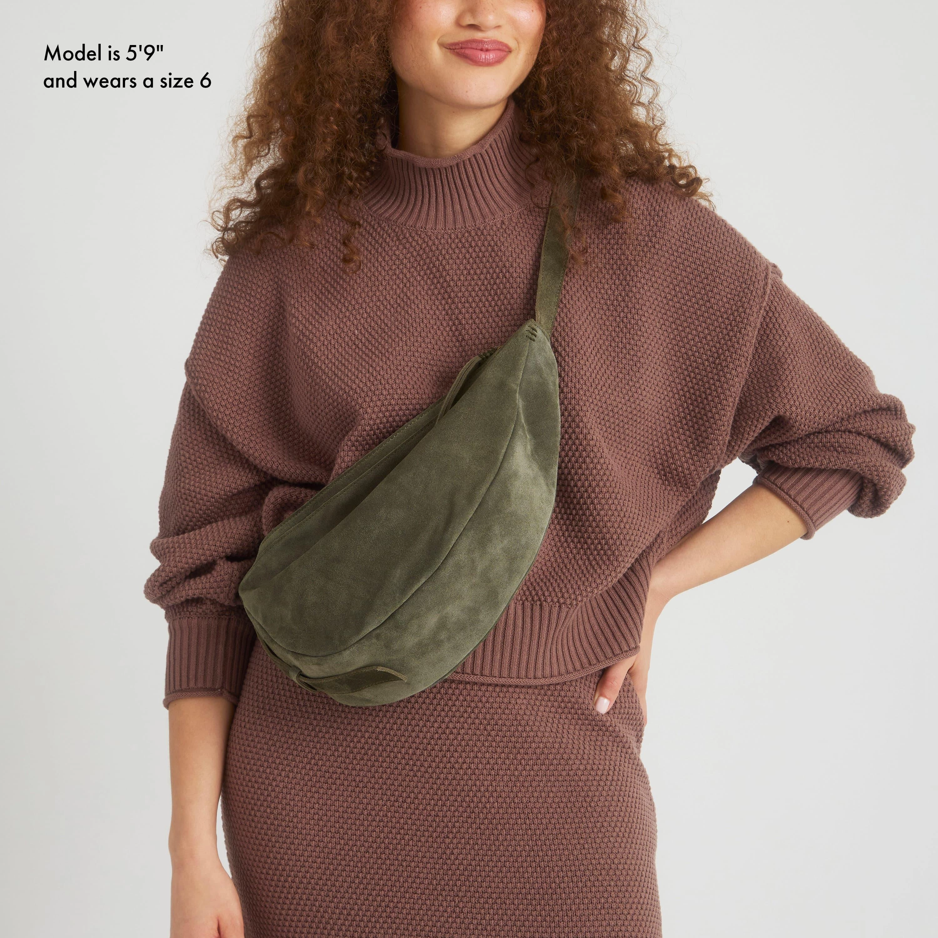 Tess Large Sling - Leather - Moss Suede