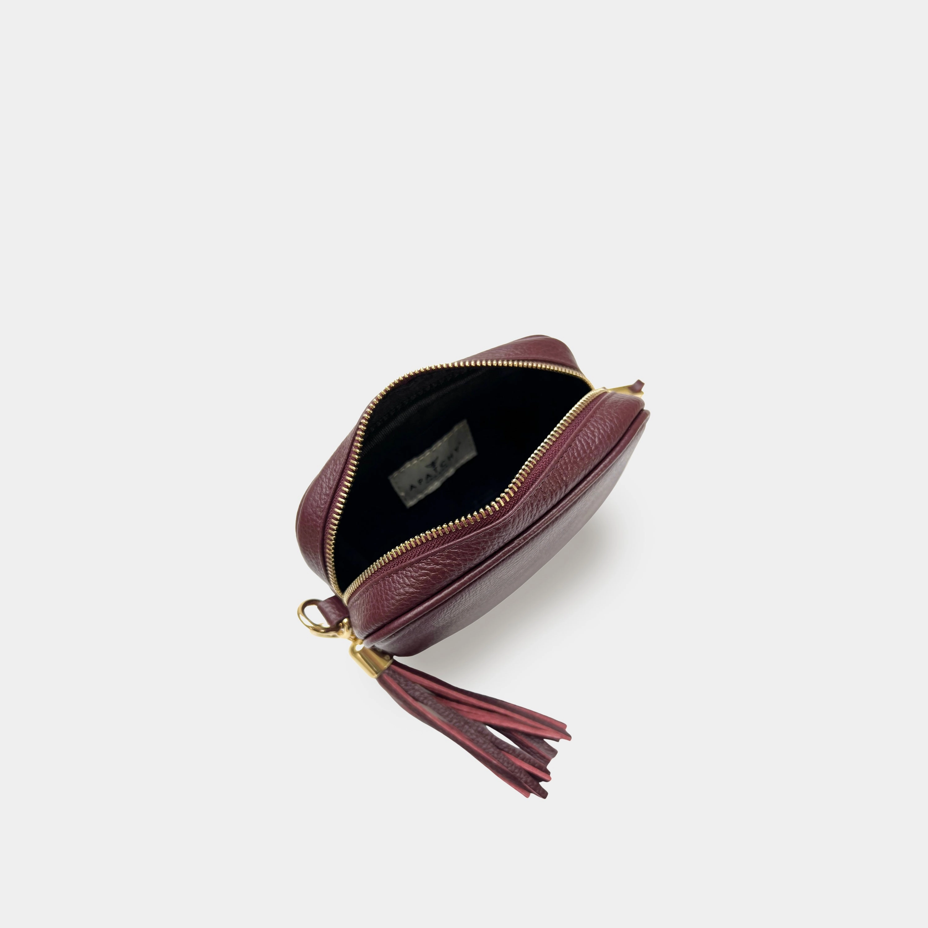 The Mini Tassel Port Leather Phone Bag With Gold Chain Crossbody Strap