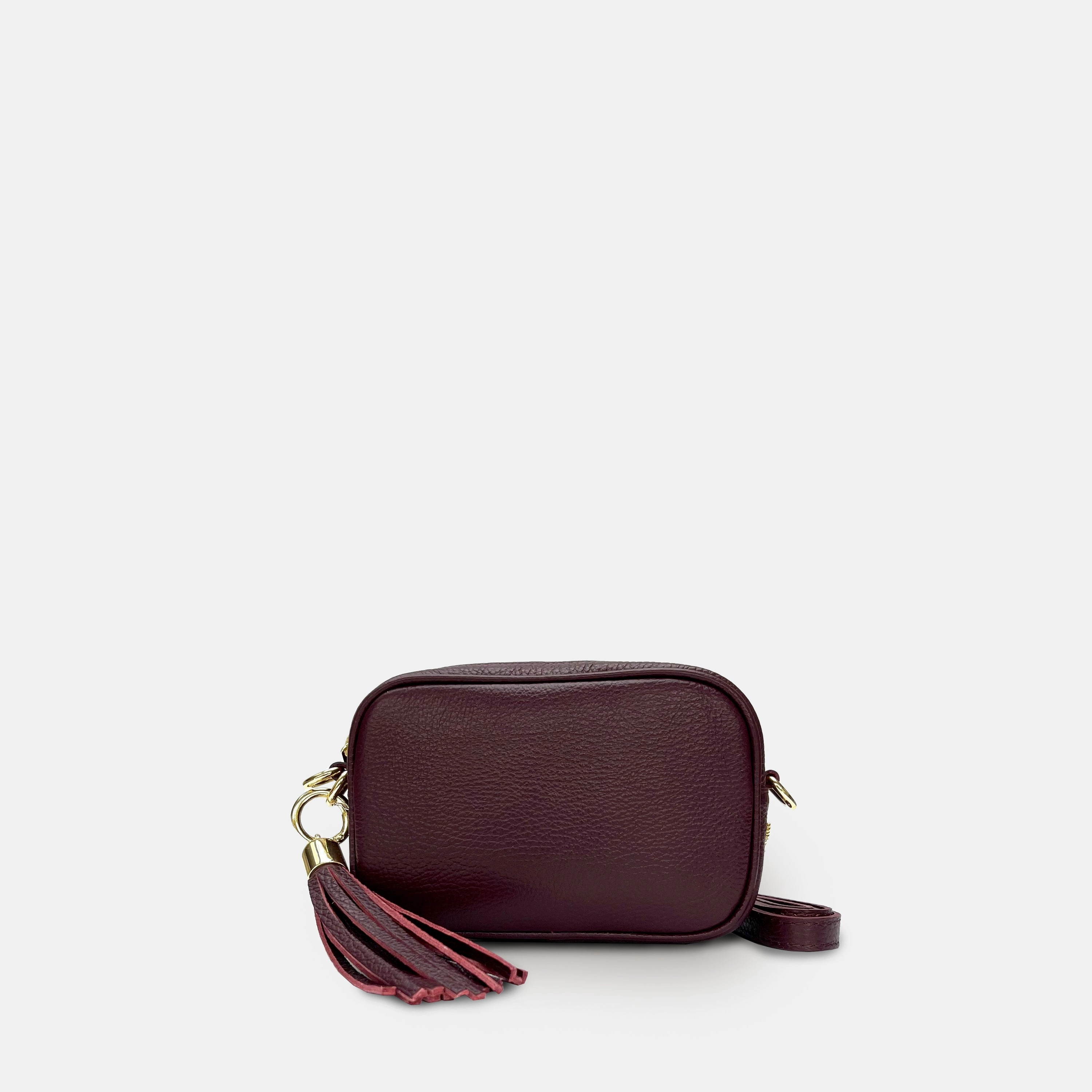 The Mini Tassel Port Leather Phone Bag With Gold Chain Crossbody Strap
