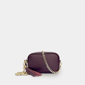 The Mini Tassel Port Leather Phone Bag With Gold Chain Crossbody Strap