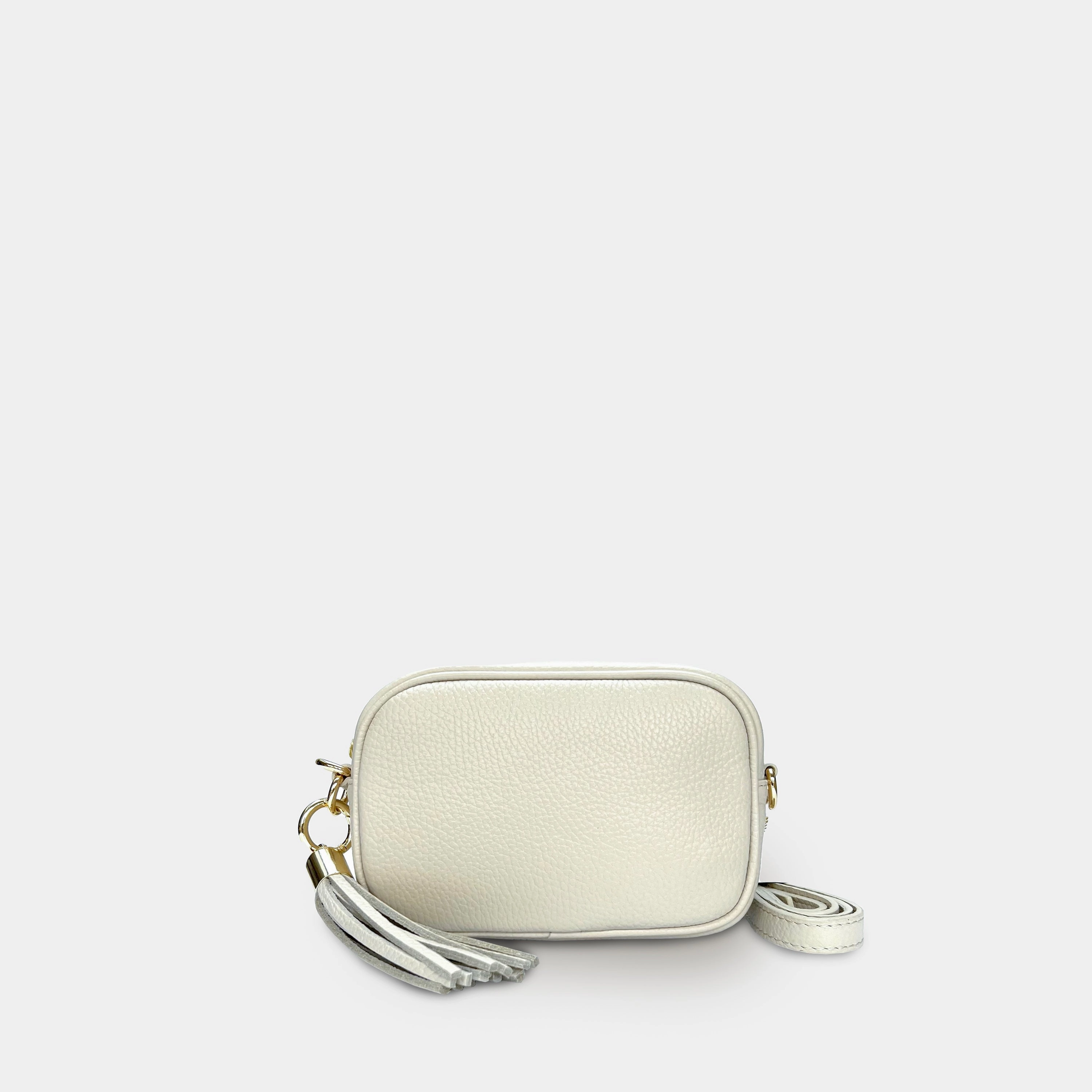 The Mini Tassel Stone Leather Phone Bag With Orange Cross-Stitch Strap
