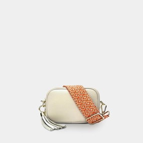 The Mini Tassel Stone Leather Phone Bag With Orange Cross-Stitch Strap