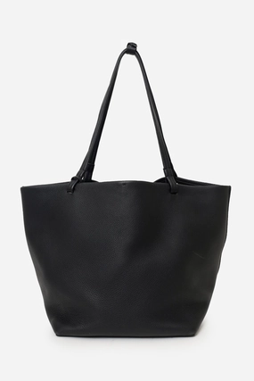 The Row Black Grained Leather XL Park Tote with Pouch