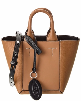 TODs Logo Tag Leather Tote
