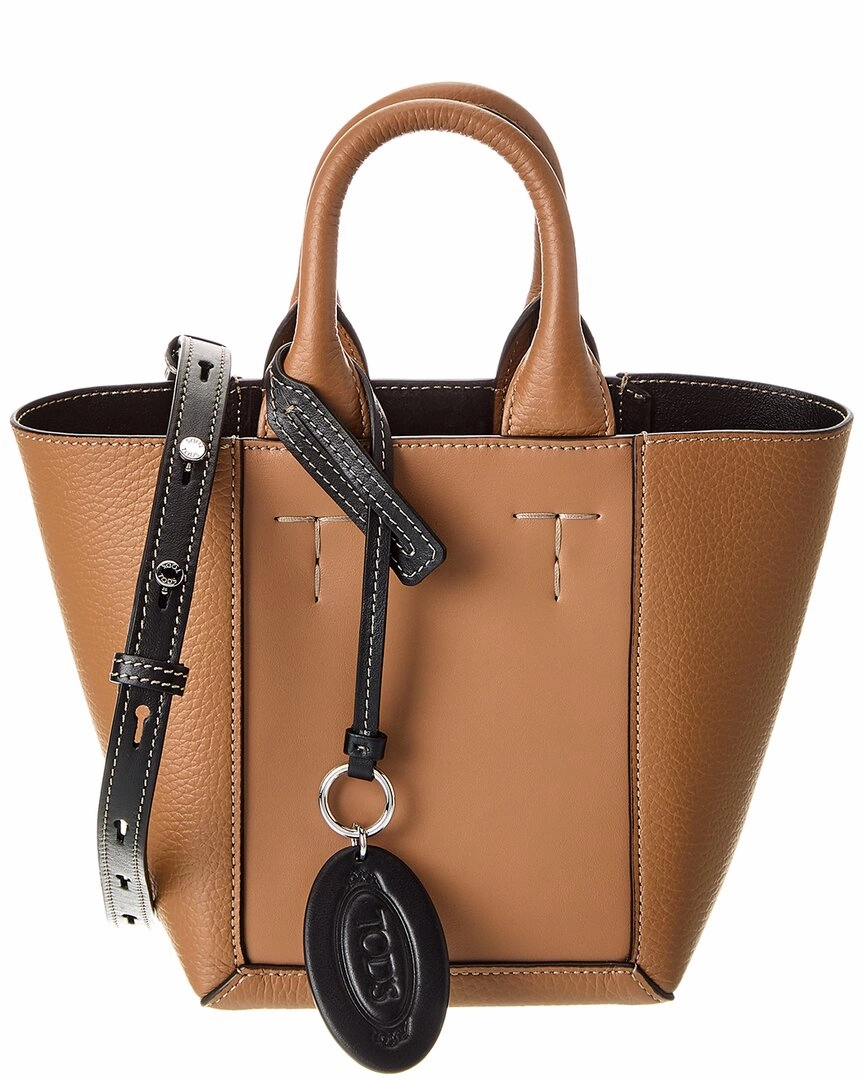 TODs Logo Tag Leather Tote