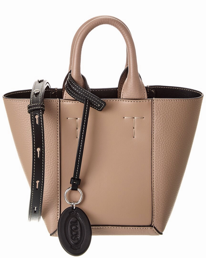 TODs Logo Tag Leather Tote