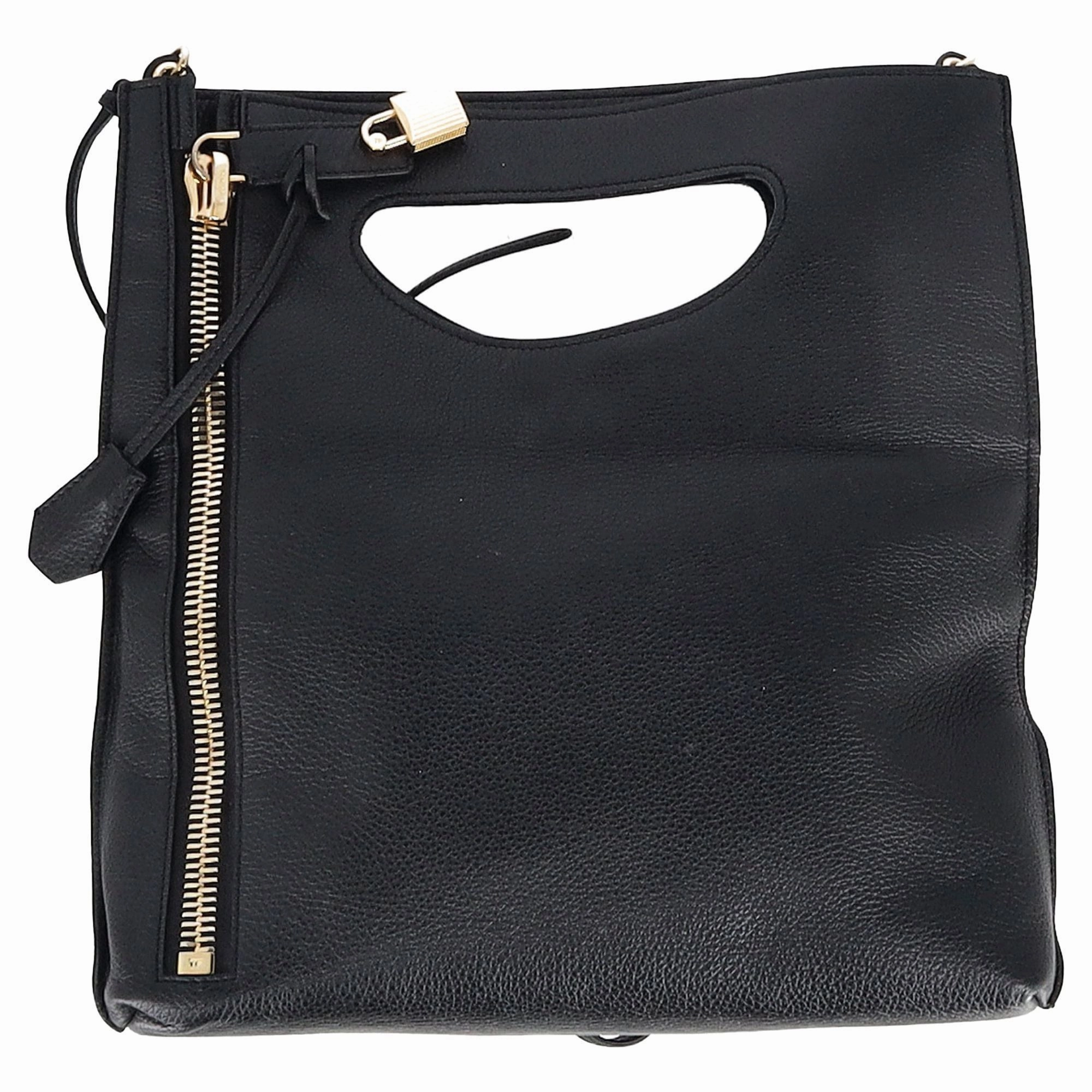 Tom Ford Top Handle Shoulder Bag in Black Leather