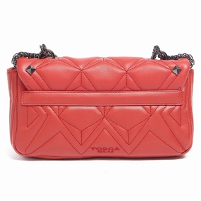 Tosca Blu Red Medium Geometric Quilted Flap Shoulder Bag for womens