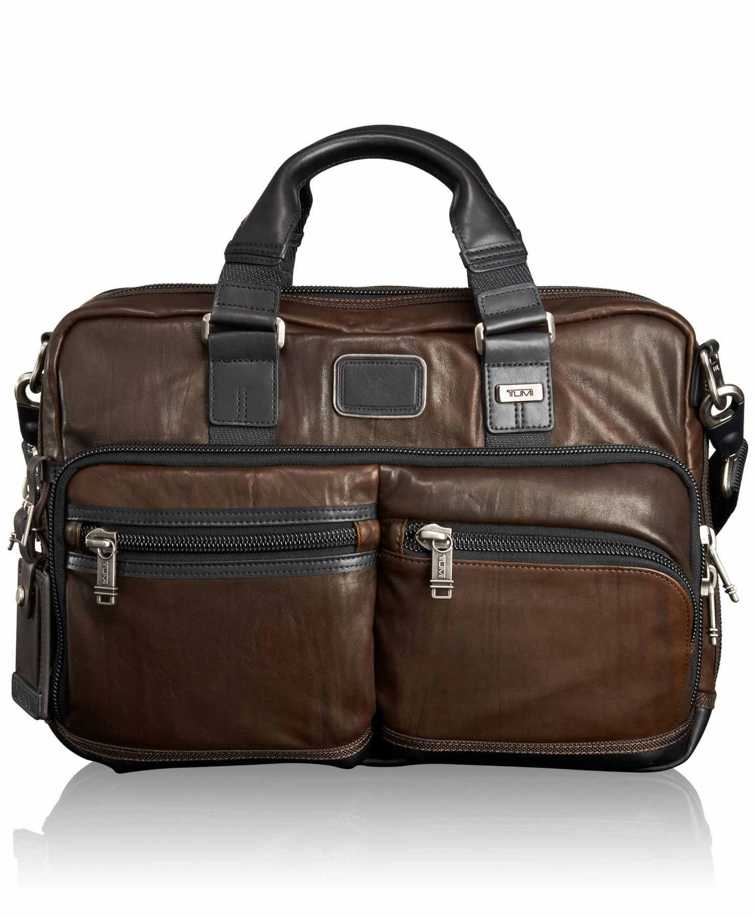 TUMI Bravo Leather Men's Andersen Slim Commuter Brief Dark
