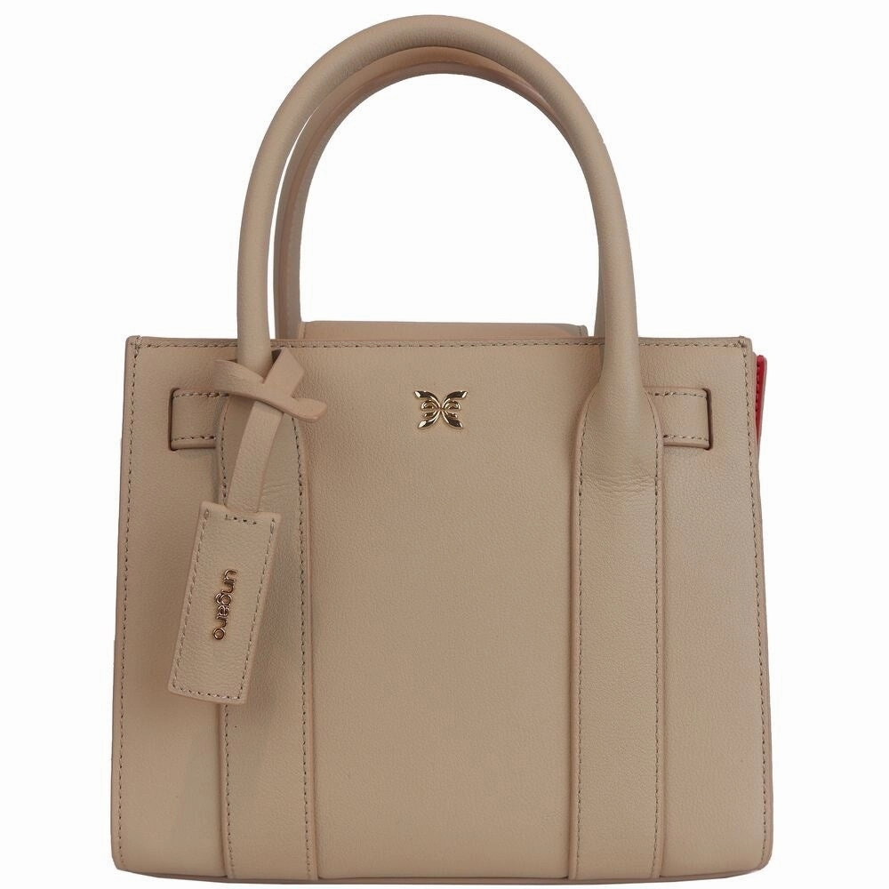 Ungaro Elegant Beige Leather Shoulder Bag with Accordion Women's Design