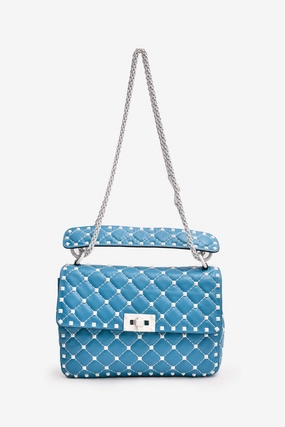 Valentino Blue/White Rockstud 'Spike' Top Handle with Strap