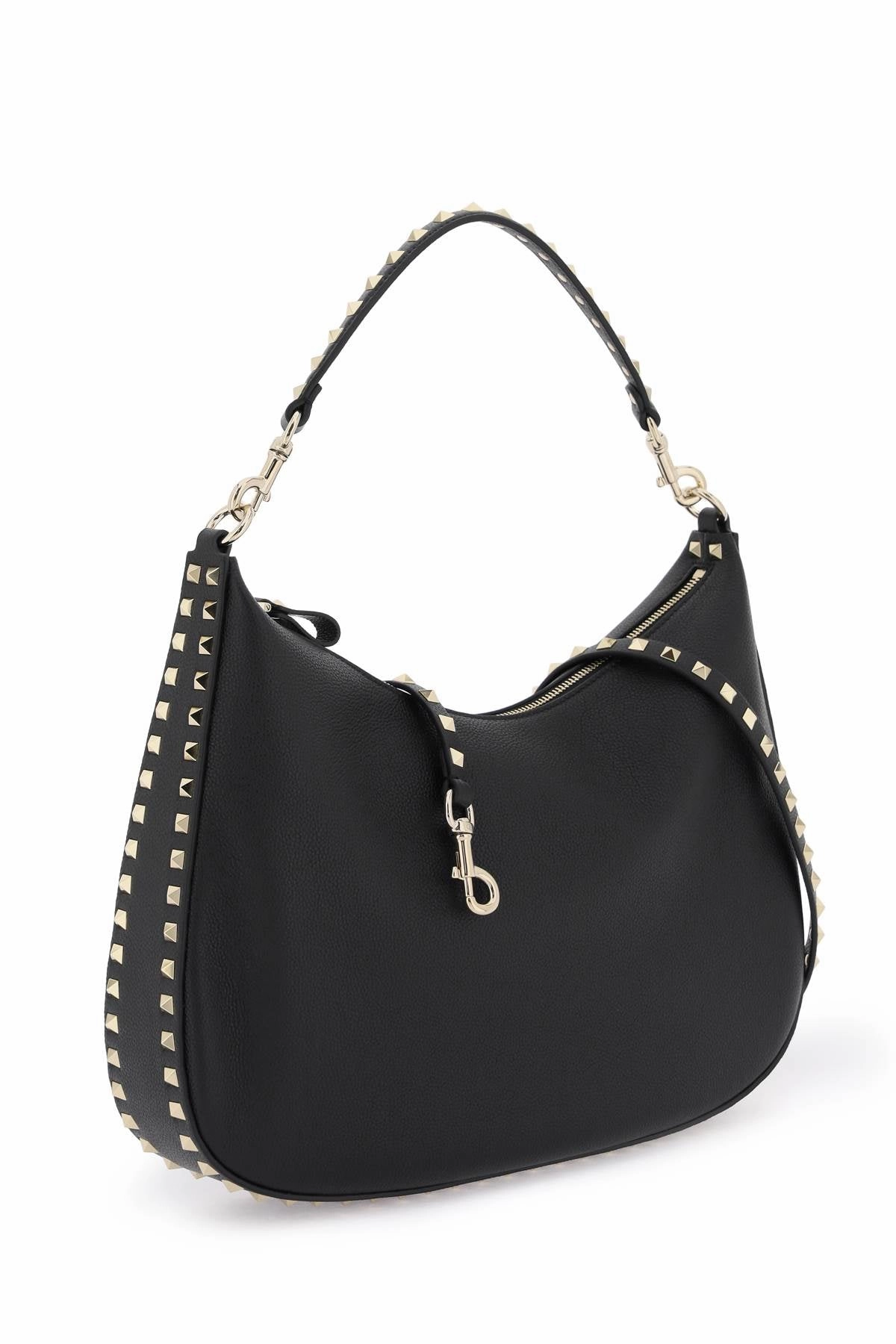 Valentino garavani grained leather 'rockstud' hobo bag
