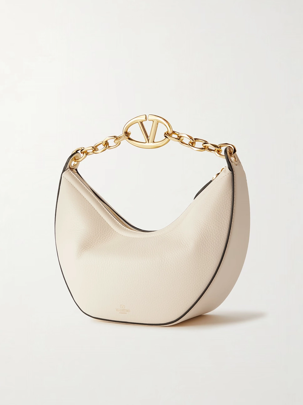 Valentino Garavani Ivory Leather Small Hobo Vlogo Shoulder Bag