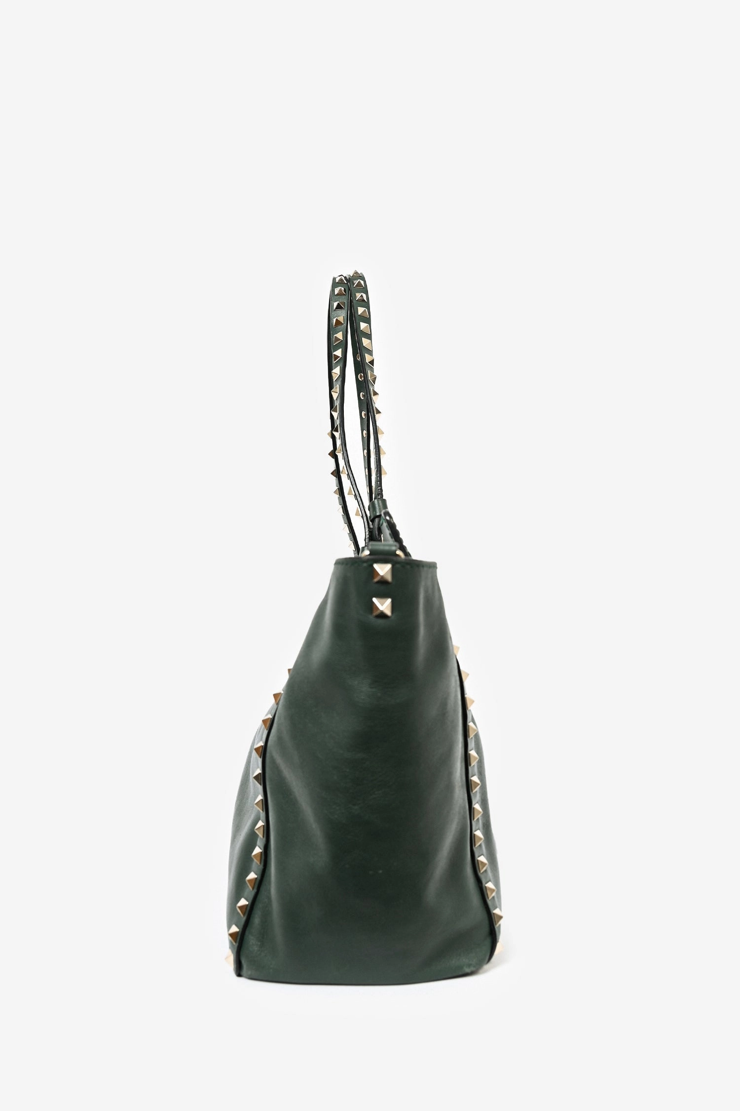 Valentino Green Leather Rockstud Tote with Strap