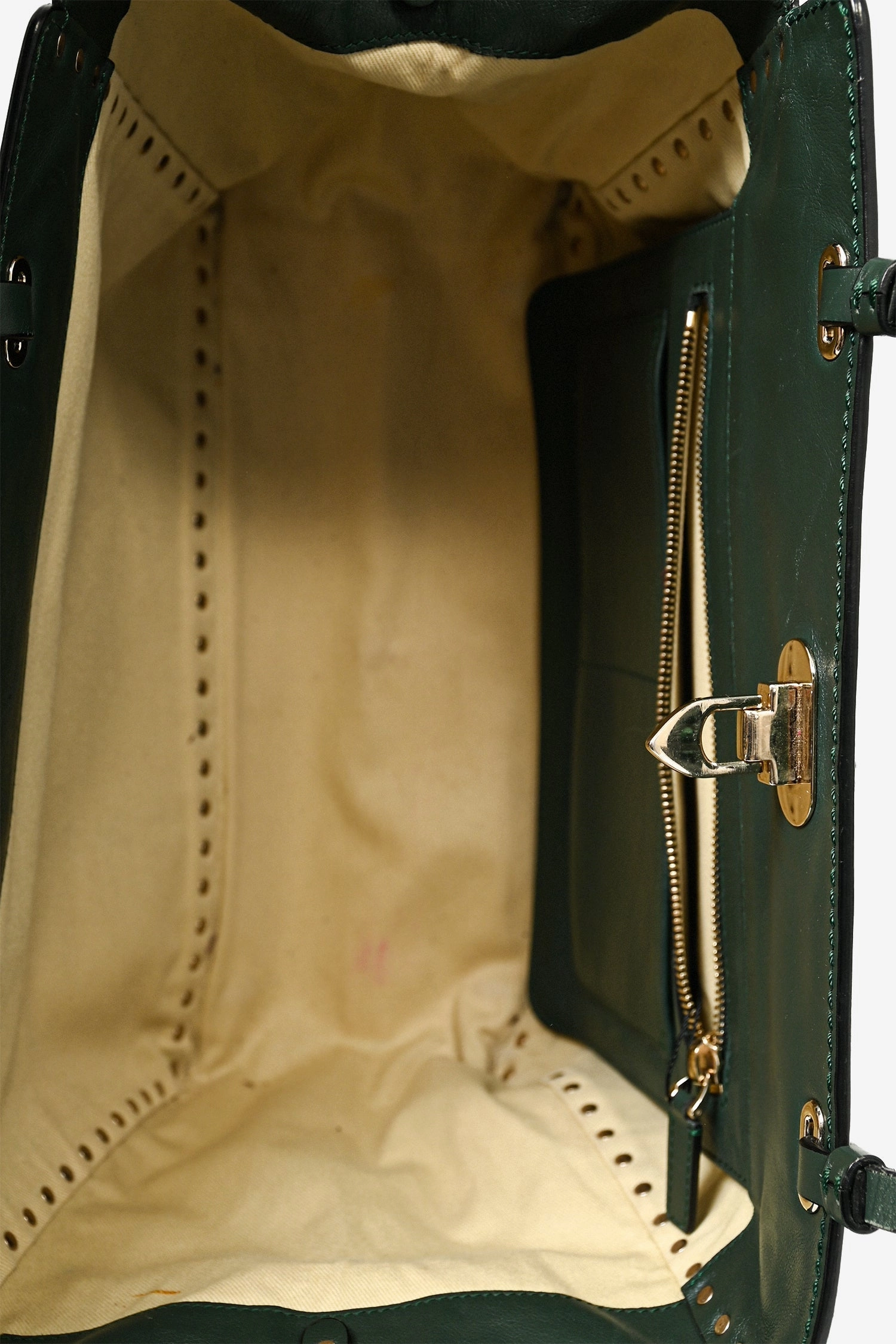 Valentino Green Leather Rockstud Tote with Strap