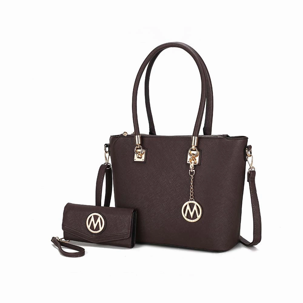 Vanessa Women's Tote Bag with Wristlet Wallet, Solid Vegan Leather Handbag Purse Set by Mia K