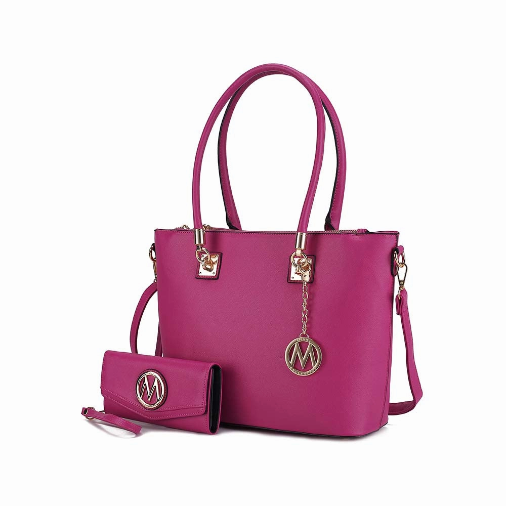 Vanessa Women's Tote Bag with Wristlet Wallet, Solid Vegan Leather Handbag Purse Set by Mia K