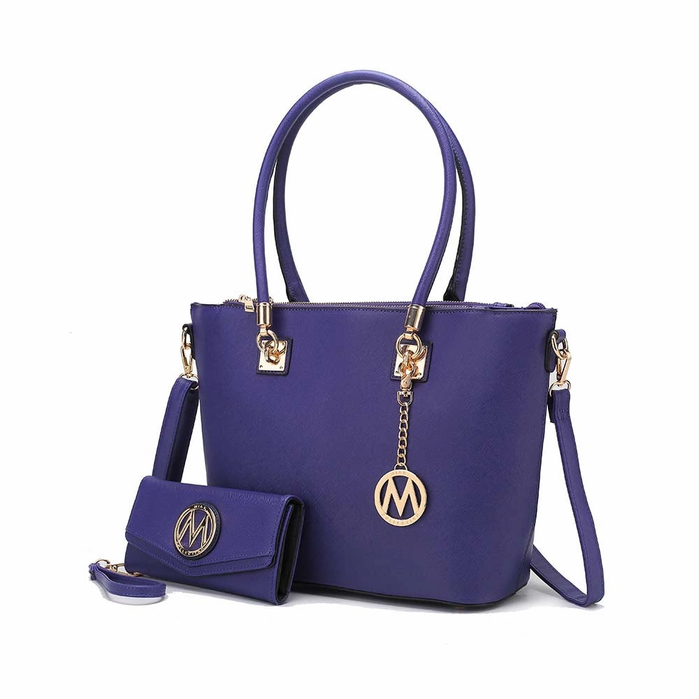 Vanessa Women's Tote Bag with Wristlet Wallet, Solid Vegan Leather Handbag Purse Set by Mia K