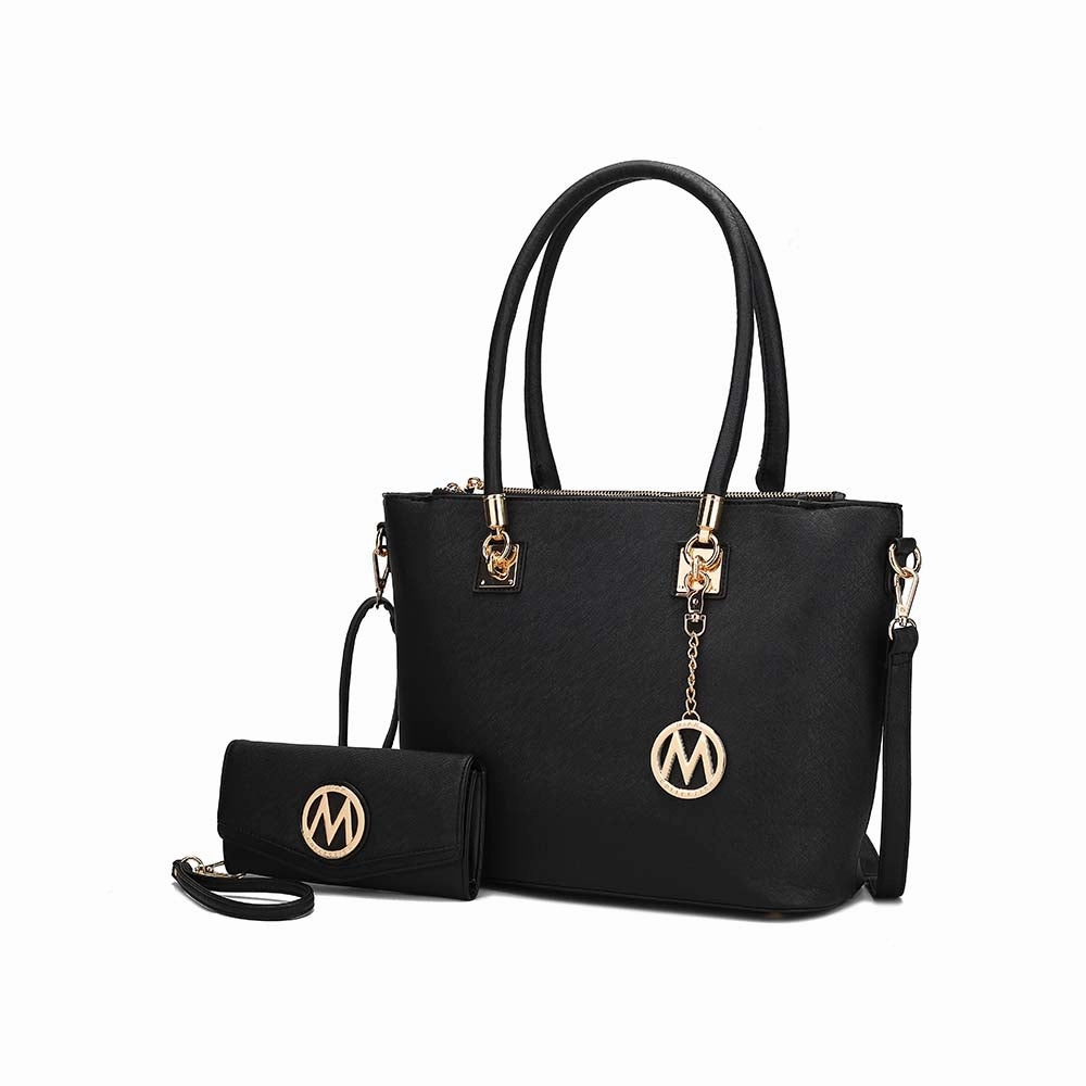 Vanessa Women's Tote Bag with Wristlet Wallet, Solid Vegan Leather Handbag Purse Set by Mia K