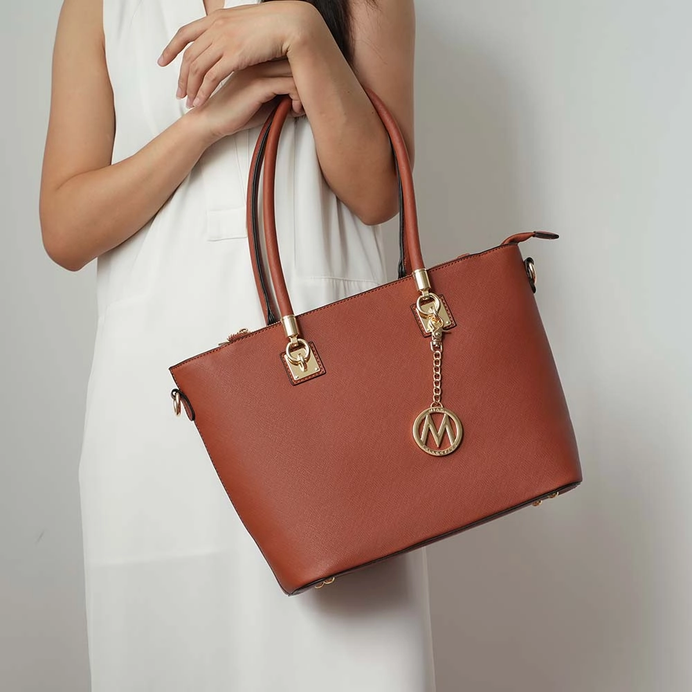 Vanessa Women's Tote Bag with Wristlet Wallet, Solid Vegan Leather Handbag Purse Set by Mia K