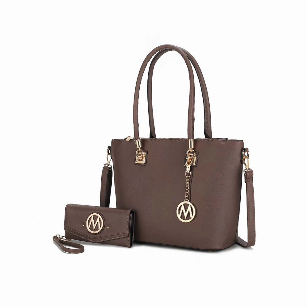 Vanessa Women's Tote Bag with Wristlet Wallet, Solid Vegan Leather Handbag Purse Set by Mia K