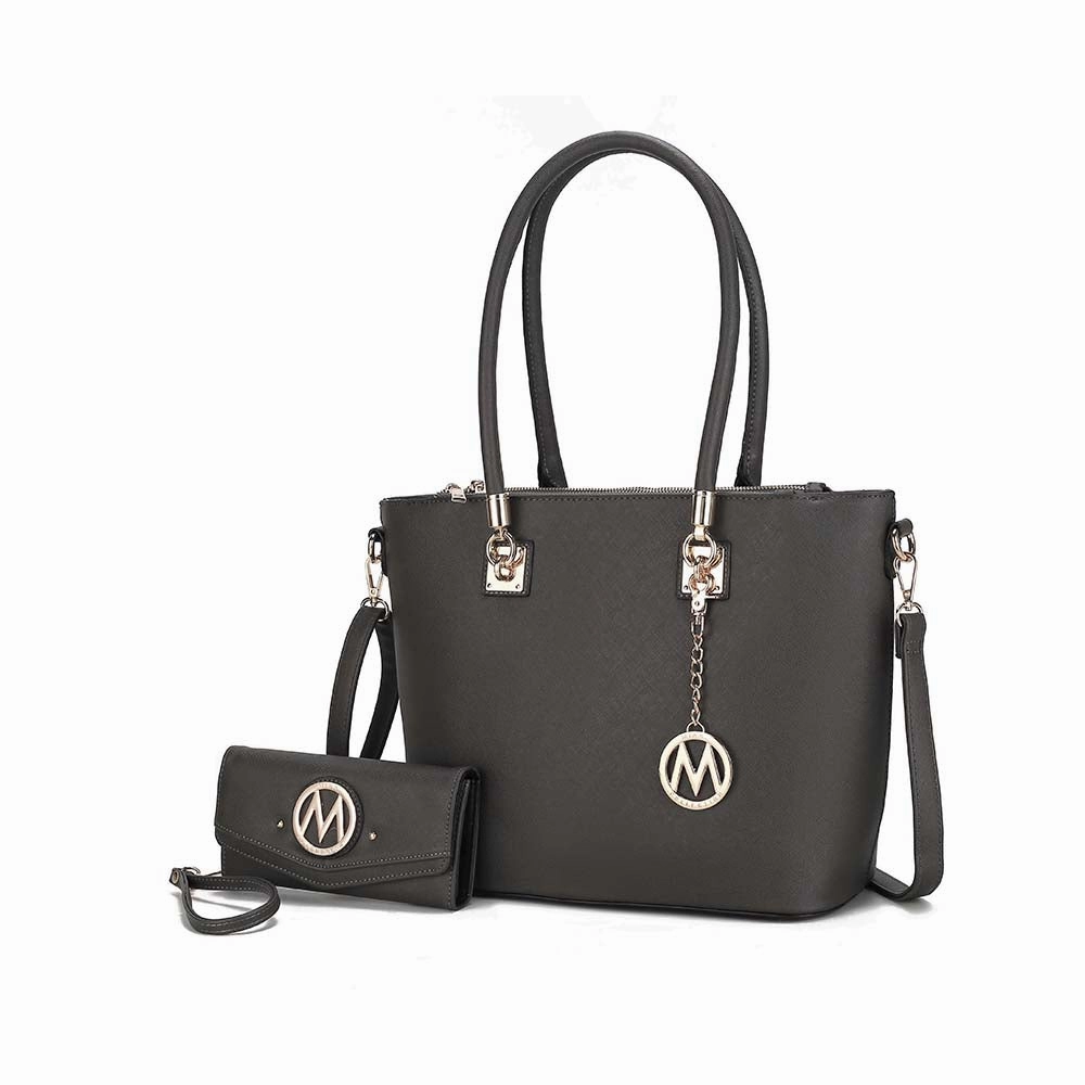 Vanessa Women's Tote Bag with Wristlet Wallet, Solid Vegan Leather Handbag Purse Set by Mia K