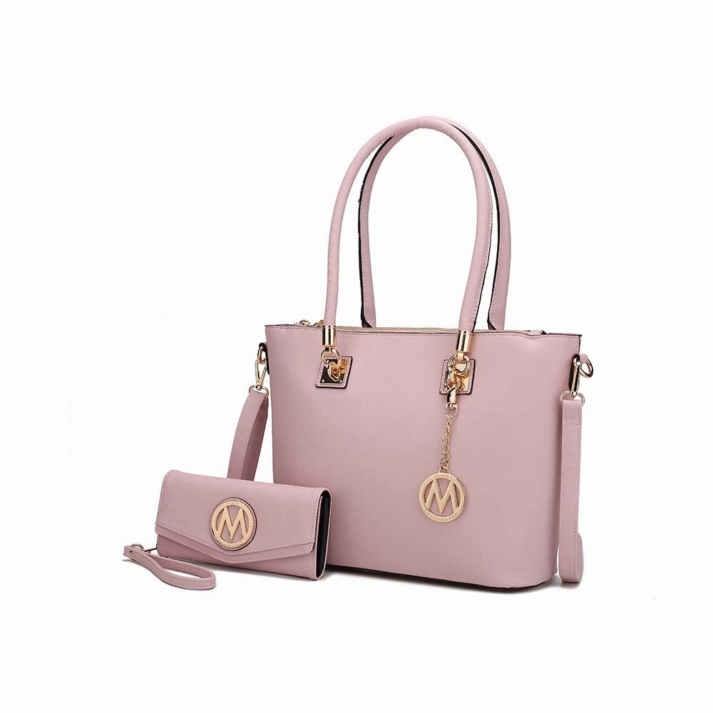 Vanessa Women's Tote Bag with Wristlet Wallet, Solid Vegan Leather Handbag Purse Set by Mia K