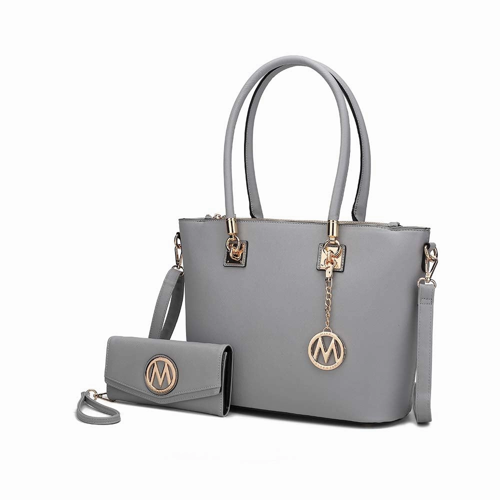 Vanessa Women's Tote Bag with Wristlet Wallet, Solid Vegan Leather Handbag Purse Set by Mia K