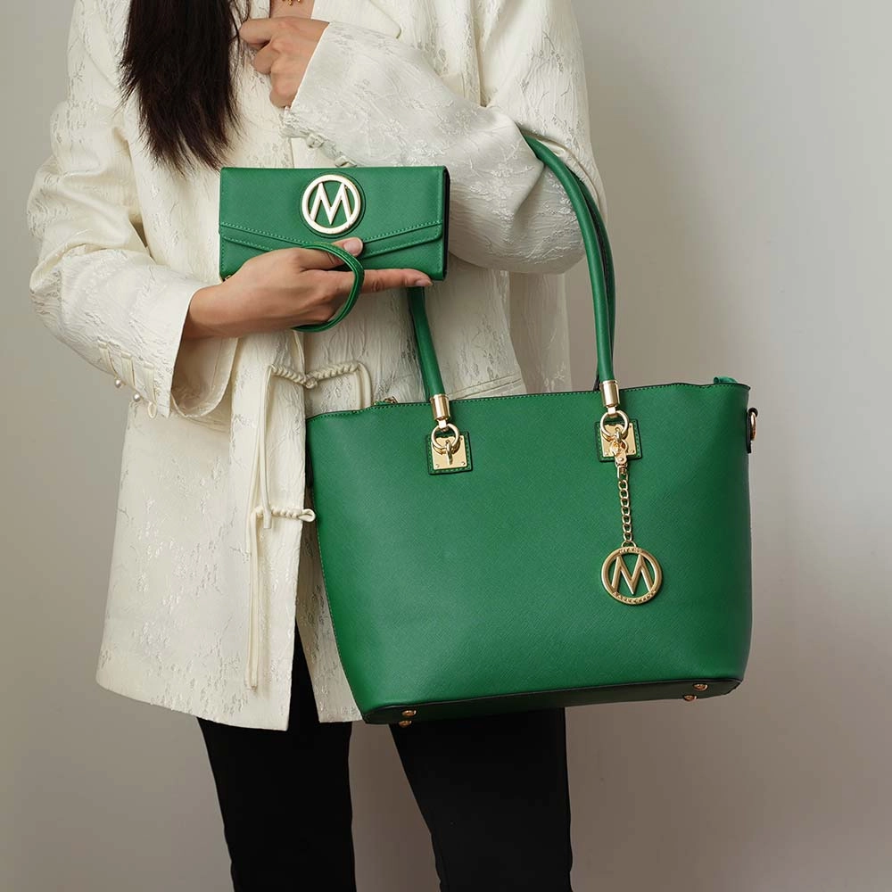 Vanessa Women's Tote Bag with Wristlet Wallet, Solid Vegan Leather Handbag Purse Set by Mia K