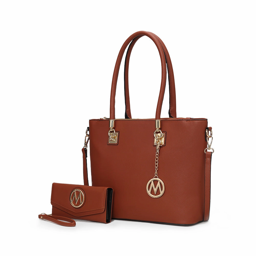 Vanessa Women's Tote Bag with Wristlet Wallet, Solid Vegan Leather Handbag Purse Set by Mia K