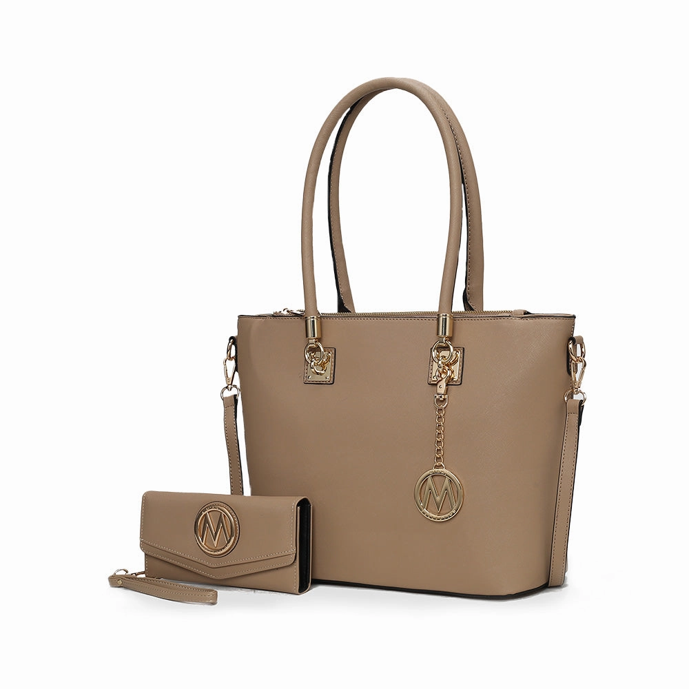 Vanessa Women's Tote Bag with Wristlet Wallet, Solid Vegan Leather Handbag Purse Set by Mia K