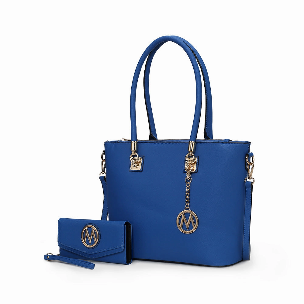 Vanessa Women's Tote Bag with Wristlet Wallet, Solid Vegan Leather Handbag Purse Set by Mia K