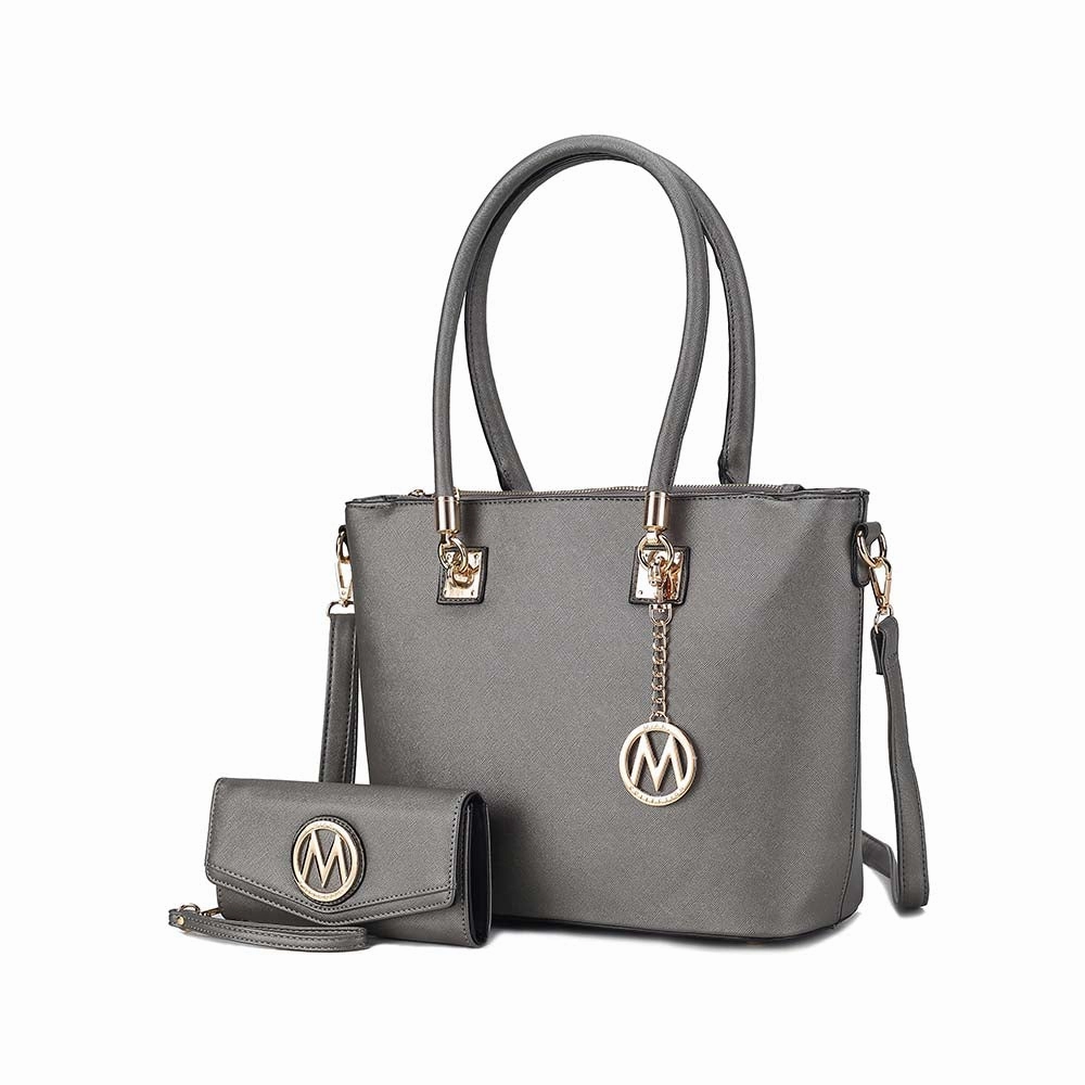 Vanessa Women's Tote Bag with Wristlet Wallet, Solid Vegan Leather Handbag Purse Set by Mia K